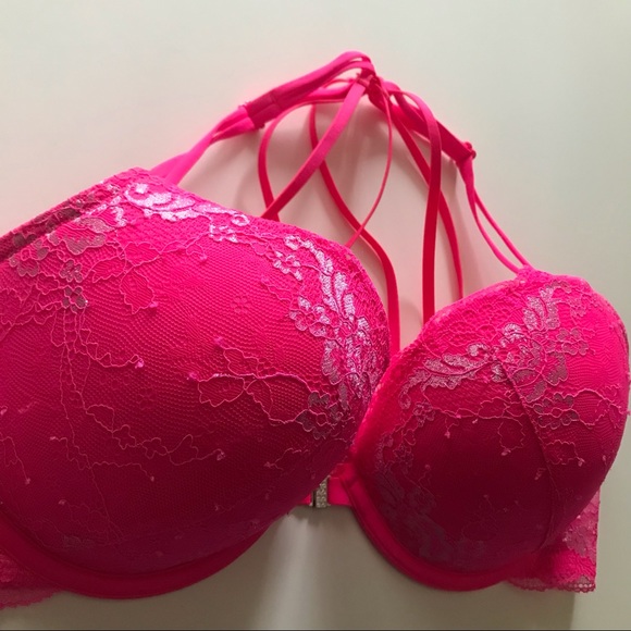 La Senza Hot Pink Lace Strappy Push Up Bra 38C - Picture 2 of 5
